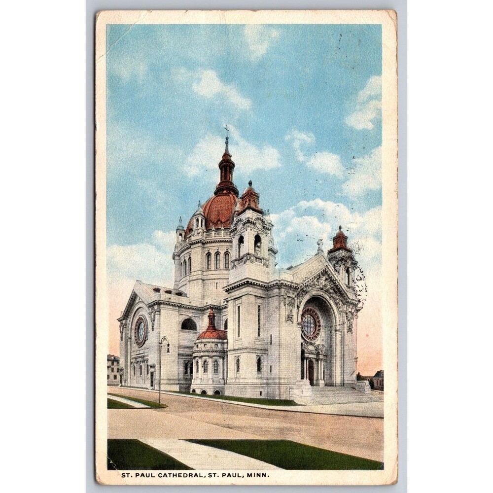 1917 St. Paul Cathedral Minnesota Antique Postcard Livingston MT Flag Cancel